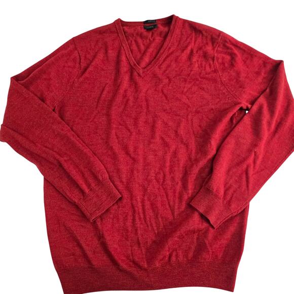 J Crew Merino wool sweater slim red Mens Large v Neck pullover 7006 - Picture 1 of 7